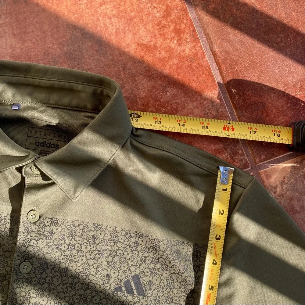 Adidas Olive Strata Chest Print Golf Polo Shirt | Men’s Size M